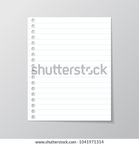 White sheet of paper. School notebook paper sheet. With blue line book page background. School note book Template for message, text back to school. Square blank white texture notepad backdrop.