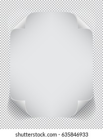 White sheet of paper with shadow on transparent background.