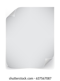 White sheet of paper with shadow on white background.