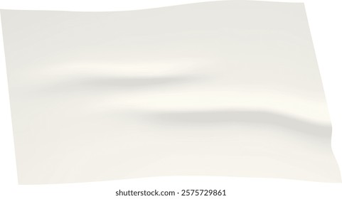 White sheet of paper is slightly bending and waving in the wind, creating soft folds and curves against a white background, perfect for representing simplicity, purity, and blank canvas concepts