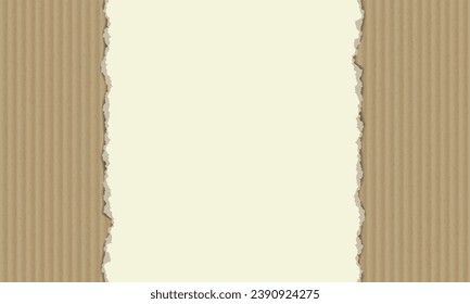 White sheet of paper with a torn edge on a background of brown cardboard. Banner with place for text. Vector mockup