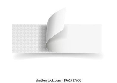 White sheet of paper twisted on a transparent background. Blank for advertising banner. Vector illustration.