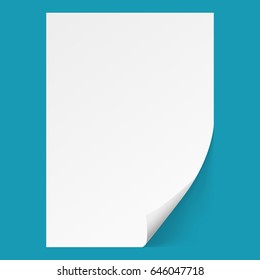 White sheet of paper.Realistic vector on blue background eps10