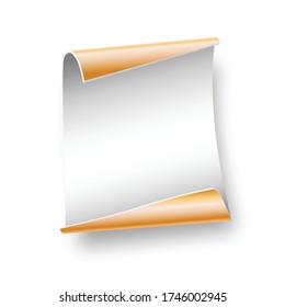 Pergamino blanco de papel para escritura, regalo, publicidad, Navidad, cumpleaños sobre fondo blanco. Ilustración vectorial.