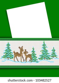 White sheet, postcard, in the pocket with a New Year's pattern, an embroidered cross. Vector.