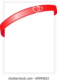 white sheet with red ribbon and two hearts