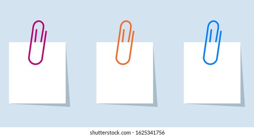 White sheet for your message or adding more text. Memo notes with paper clip. Vector illustration.