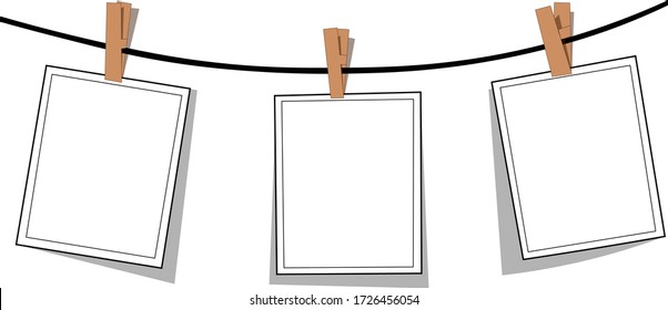 hojas blancas de papel con clips en la cuerda. anuncios. pegatinas