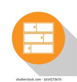 White Shelf icon isolated on white background. Shelves sign. Orange circle button. Vector Illustration