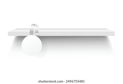 Estantería blanca con etiqueta. Ilustración vectorial