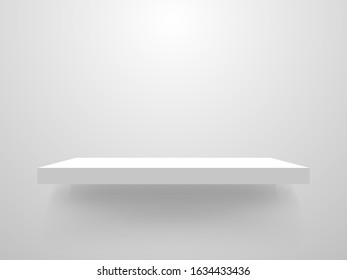 White shelf mockup. Clean bookshelf. Empty shelf template on light background Realistic store shelves. Home interior design. Vector illustration.
