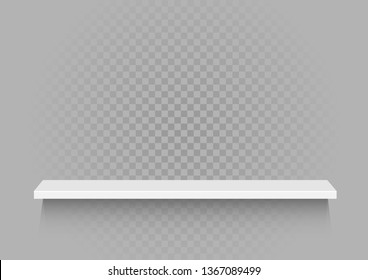 White shelf on gray background. Portfolio plastic or wooden construction with shadow on transparent backdrop