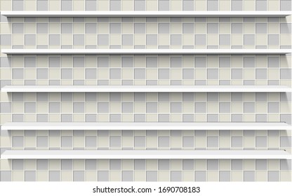 white shelf on the tile wall in the room
