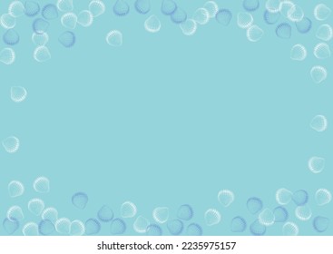 White Shell Background Blue Vector. Shellfish Exotic Textile Card. Decoration Graphic. Ultramarine Scallop Abstract Set.