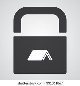 White Shelter icon on black pad lock