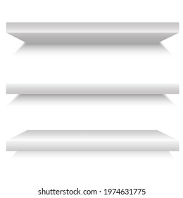White shelves. White empty room. Interior design. Graphic design. Front view. Stock image. Vector illustration.