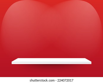 white shelves with red background
