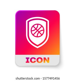 White Shield in the basketball ball inside icon isolated on white background. Rectangle color button. Vector Illustration