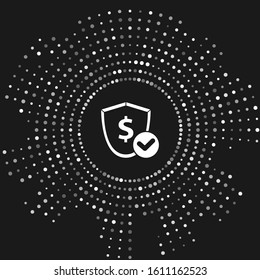 White Shield with dollar symbol icon isolated on grey background. Security shield protection. Money security concept. Abstract circle random dots. Vector Illustration