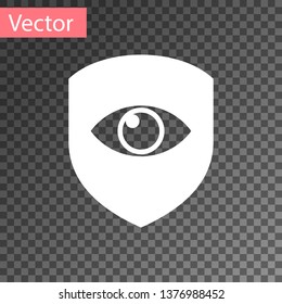 White Shield and eye icon isolated on transparent background. Security, safety, protection, privacy concept. Vector Illustration
