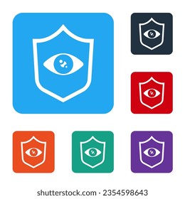 White Shield eye scan icon isolated on white background. Scanning eye. Security check symbol. Cyber eye sign. Set icons in color square buttons. Vector