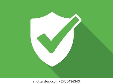 Escudo blanco con marca de verificación verde sobre fondo verde con seguridad de sombra