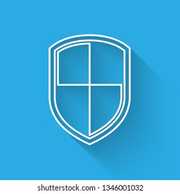 White Shield icon isolated with long shadow. Guard sign. Vector Illustration