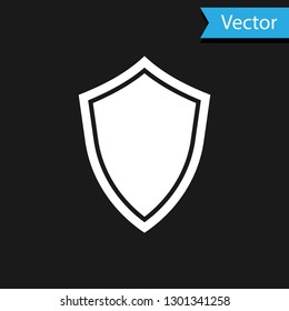 White Shield icon isolated on black background. Guard sign. Vector Illustration