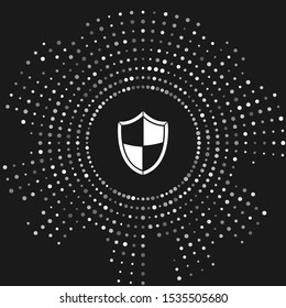White Shield icon isolated on grey background. Guard sign. Security, safety, protection, privacy concept. Abstract circle random dots. Vector Illustration