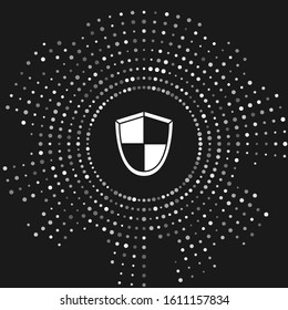 White Shield icon isolated on grey background. Guard sign. Security, safety, protection, privacy concept. Abstract circle random dots. Vector Illustration