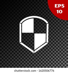 White Shield icon isolated on transparent dark background. Guard sign. Security, safety, protection, privacy concept.  Vector Illustration