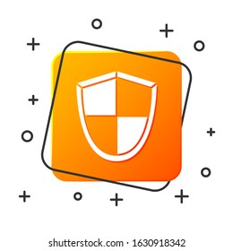 White Shield icon isolated on white background. Guard sign. Security, safety, protection, privacy concept. Orange square button. Vector Illustration