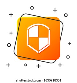 White Shield icon isolated on white background. Guard sign. Security, safety, protection, privacy concept. Orange square button. Vector Illustration