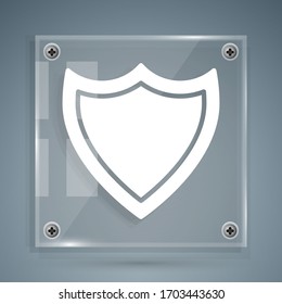 White Shield icon isolated on grey background. Guard sign. Security, safety, protection, privacy concept. Square glass panels. Vector Illustration