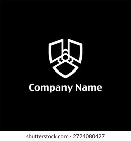 A white shield logo on black background with 'Company Name' text below