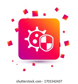 White Shield protecting from virus, germs and bacteria icon isolated on white background. Immune system concept. Corona virus 2019-nCoV. Square color button. Vector Illustration