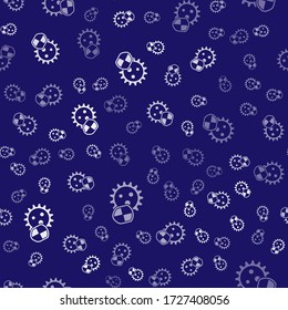 White Shield protecting from virus, germs and bacteria icon isolated seamless pattern on blue background. Immune system concept. Corona virus 2019-nCoV.  Vector Illustration