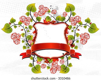 white shield and roses, vector
