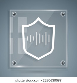 White Shield voice recognition icon isolated on grey background. Voice biometric access authentication for personal identity recognition. Square glass panels. Vector