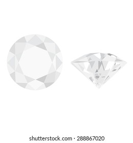 White, shimmering diamond top and side view vector isolated. Luxury jewelry. Brilliant gemstone