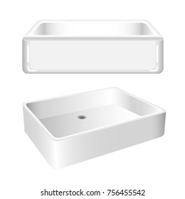 White shine kitchen sink, isolated on white background. Blend and gradient vector illustration.