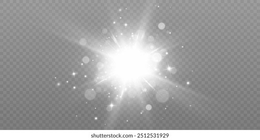 White shining light effect. Sun flare. Glow effect. Star bursts with shimmering highlights. Vector 10 EPS