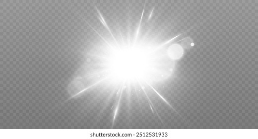 White shining light effect. Sun flare. Glow effect. Star bursts with shimmering highlights. Vector 10 EPS