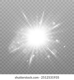 White shining light effect. Sun flare. Glow effect. Star bursts with shimmering highlights. Vector 10 EPS