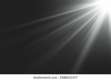 White shining light rays of light. On a transparent background.