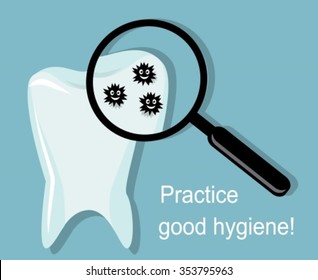 dientes blancos brillantes.
A través de una lupa se pueden ver las bacterias que se encuentran en el diente