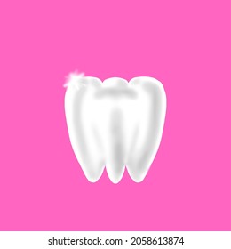 White shining tooth, concept whitening of human tooth. Teeth protection, tooth care dental medical vector icon. 3d vector illustration.