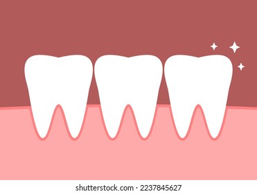 White shiny clean teeth on gum in mouth dental cartoon character icon flat vector design.