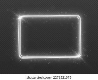White shiny glowing frame isolated on transparent background. Glowing sparkling frame. Luxury sparkling frame. Luminous frame with lights effects.