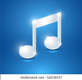 White shiny music note on the blue background